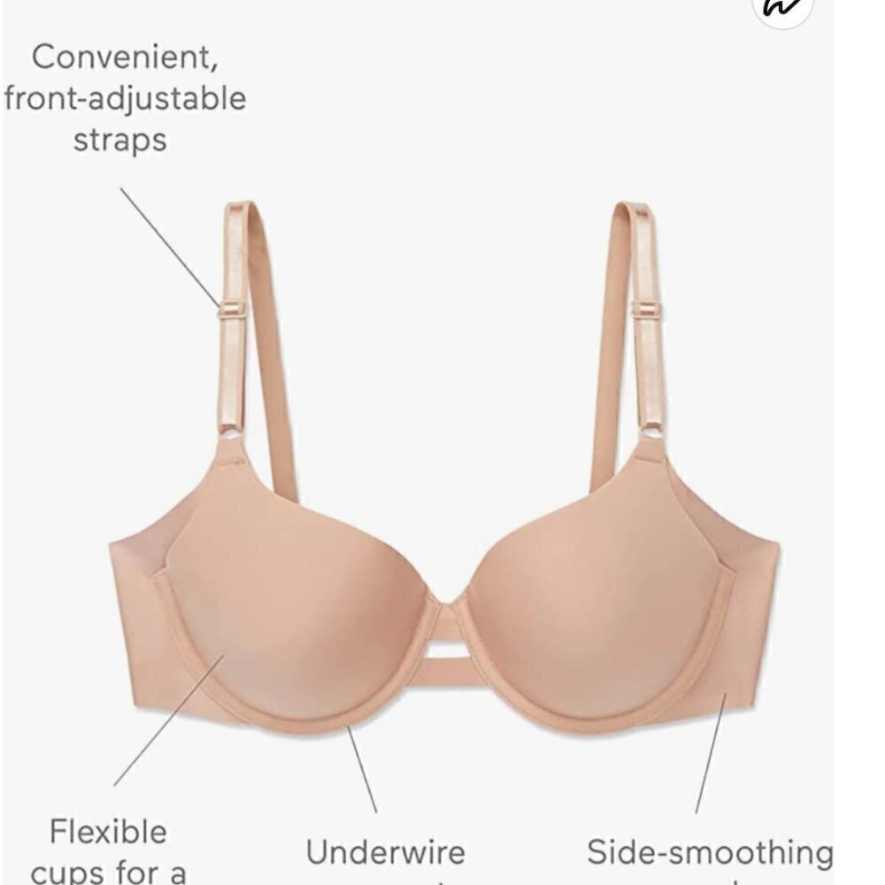 Warners No Side Effects Underarm-Smoothing Underwire T-Shirt Bra,  36D - Picture 2 of 7
